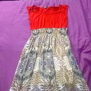 Urban Episode Sleeveless Orange Boho Mandala Print Full Length Dress